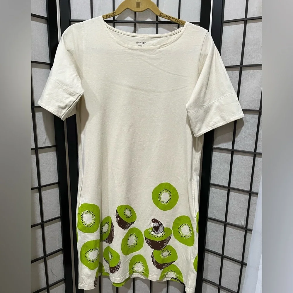 VINTAGE GRANIPH Kiwi Print Cream A-LINE SHORT SLEEVES TEE SHIRT Dress, SIZE S/M - Picture 8 of 10
